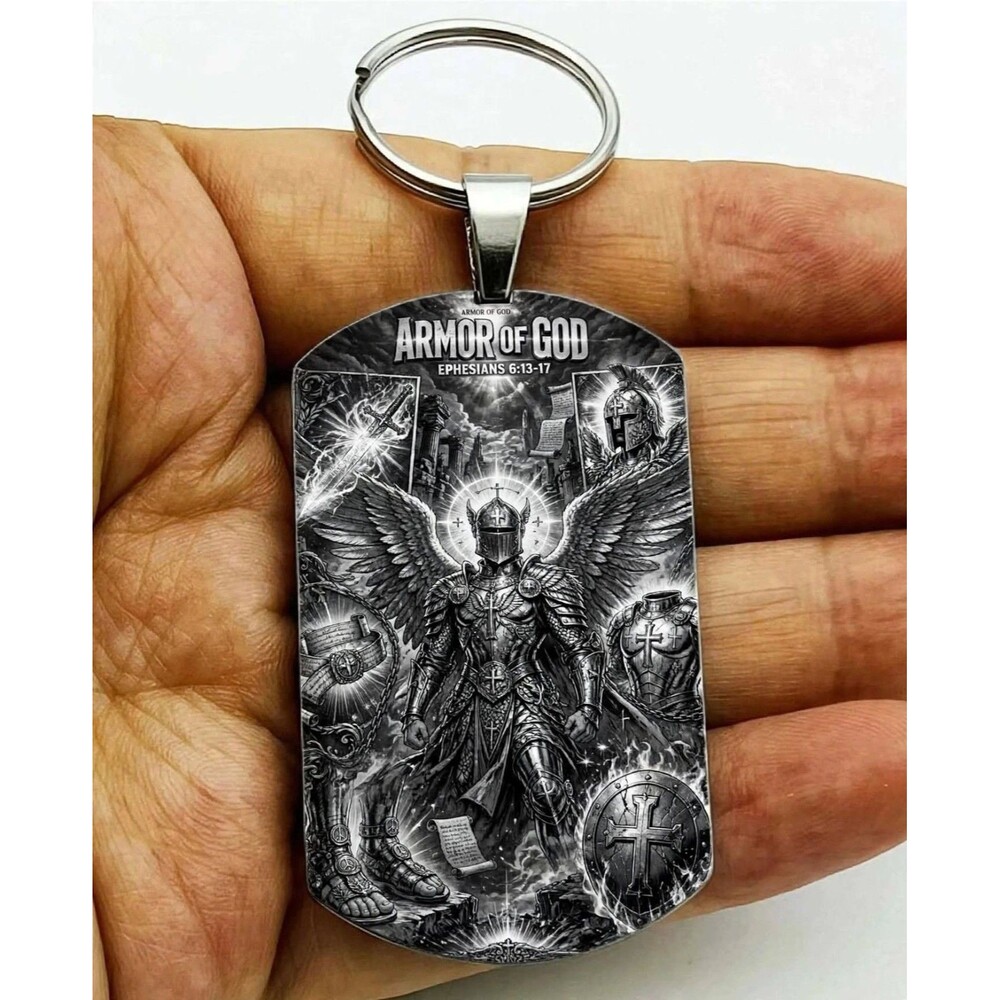 Full Armor Of God Jesus Lord Christ Cross Stainless Keychain Warrior Bless Faith